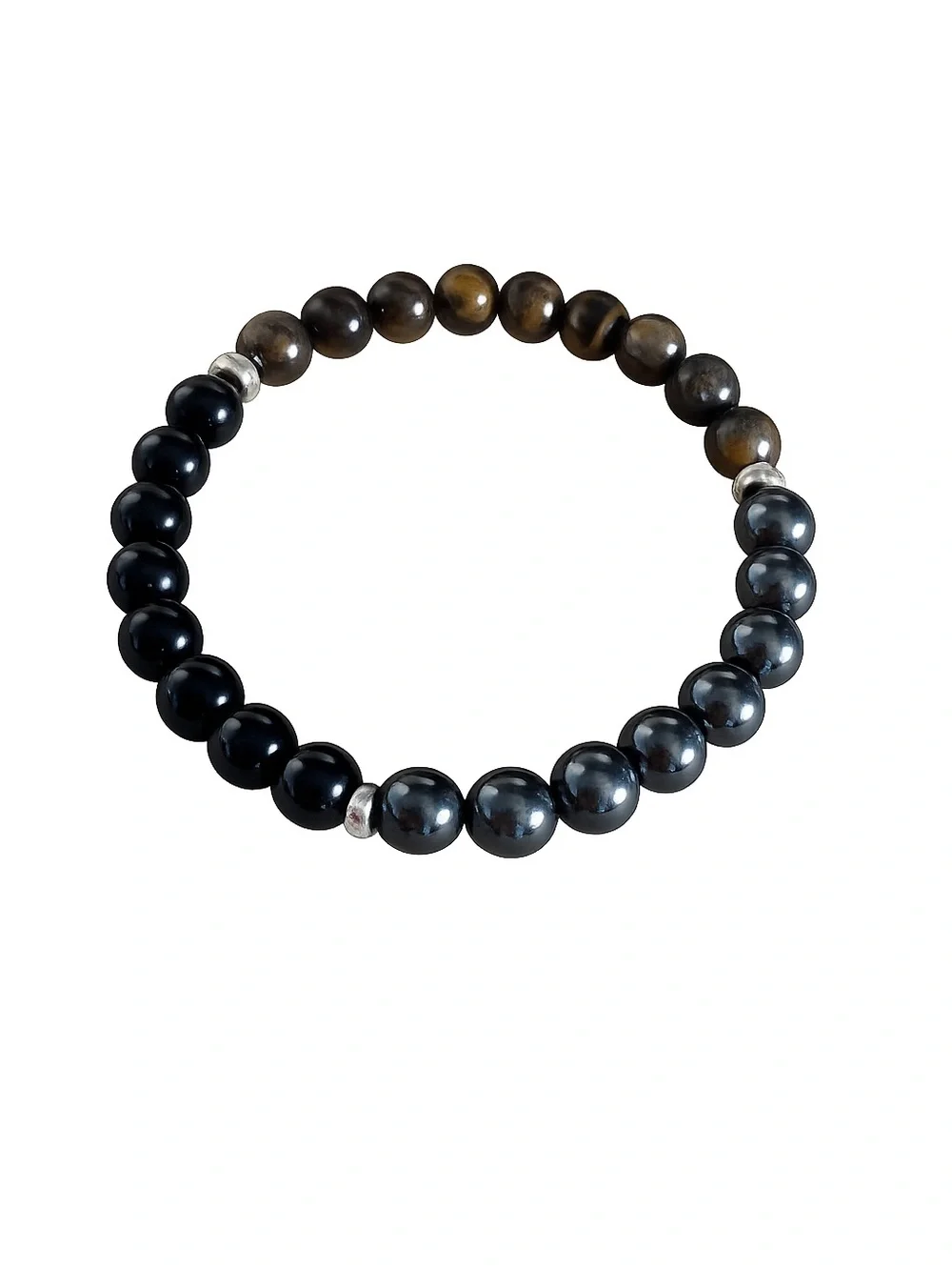 HEMATITE, TIGER EYE & BLACK TOURMALINE STRETCH BRACELET, NEW